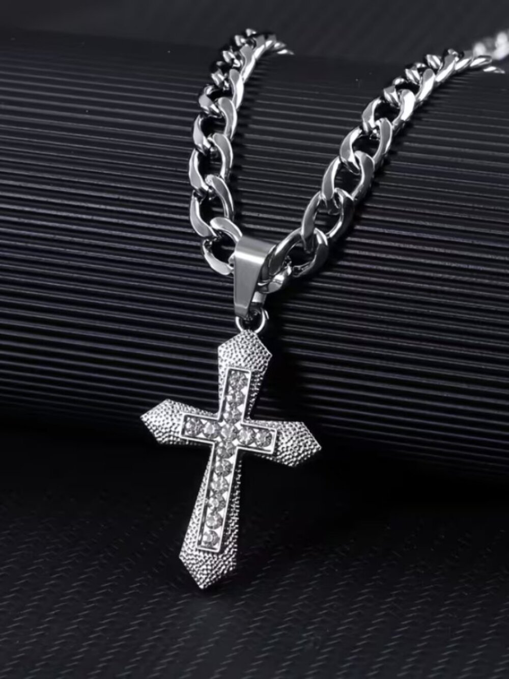 24" Mens 14K White Gold 2ct Diamond Cross Necklace Christian 14 K Silver Jewelry